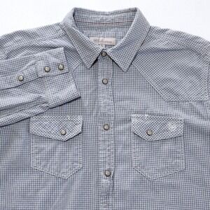 Blue Ranchwear Western Pearl‎ Snap Shirt Large Houndstooth Check Long Sleeve